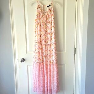 ANTHROPOLOGIE Long Summer Maxi Dress Naomi Vintage Mixed Pink Floral Chiffon SM